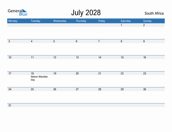 Fillable July 2028 Calendar