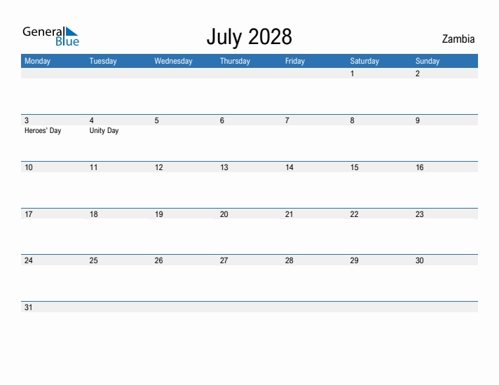 Fillable July 2028 Calendar