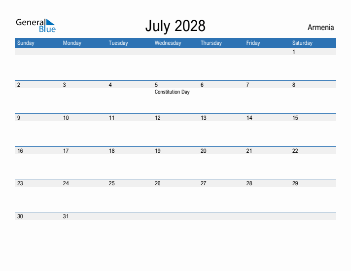 Fillable July 2028 Calendar