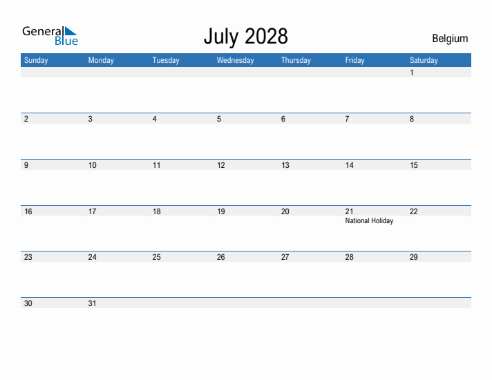 Fillable July 2028 Calendar