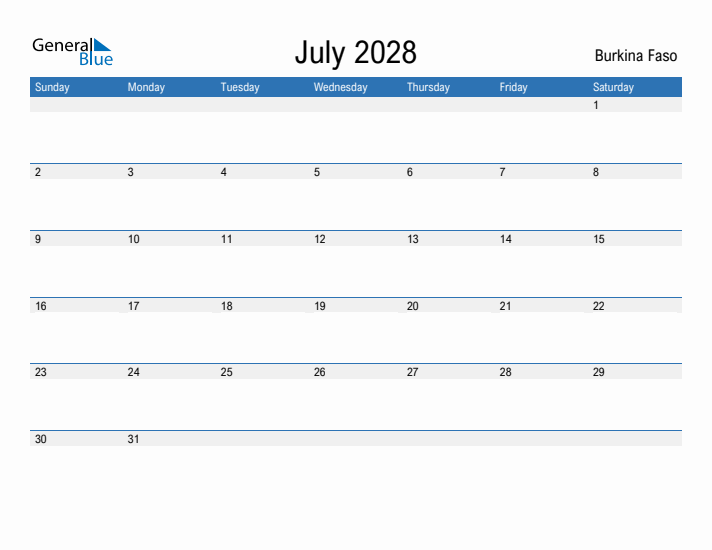 Fillable July 2028 Calendar