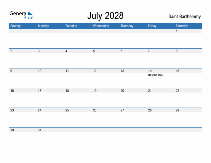 Fillable July 2028 Calendar