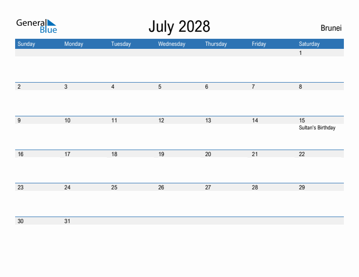 Fillable July 2028 Calendar