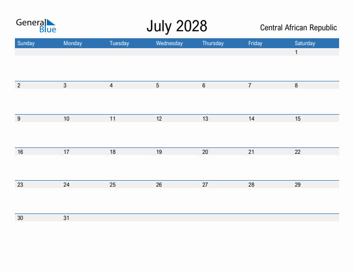 Fillable July 2028 Calendar