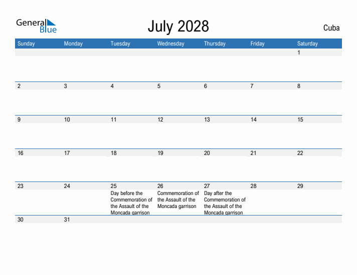 Fillable July 2028 Calendar