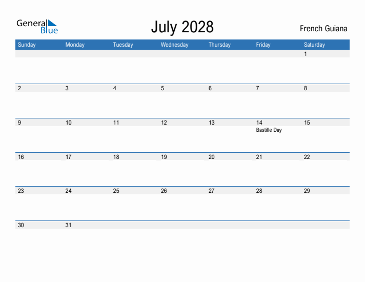 Fillable July 2028 Calendar