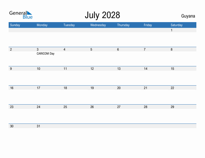 Fillable July 2028 Calendar