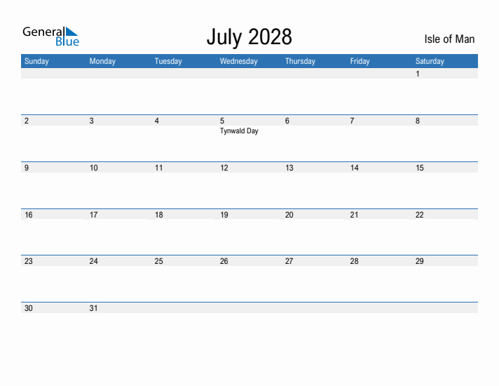 Fillable July 2028 Calendar