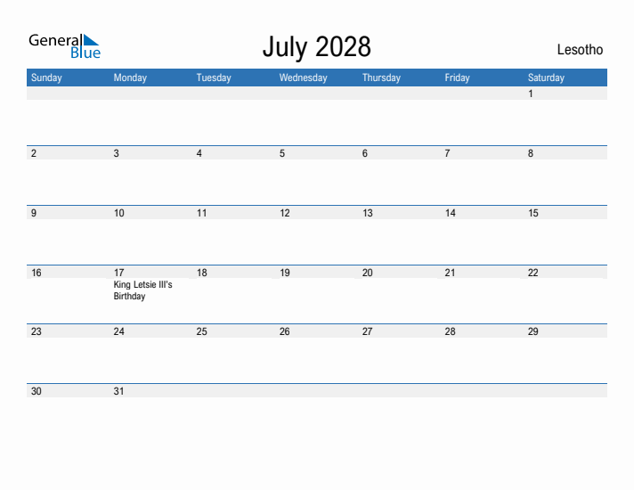 Fillable July 2028 Calendar