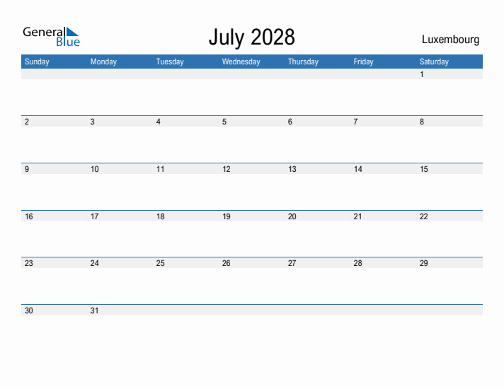 Fillable July 2028 Calendar