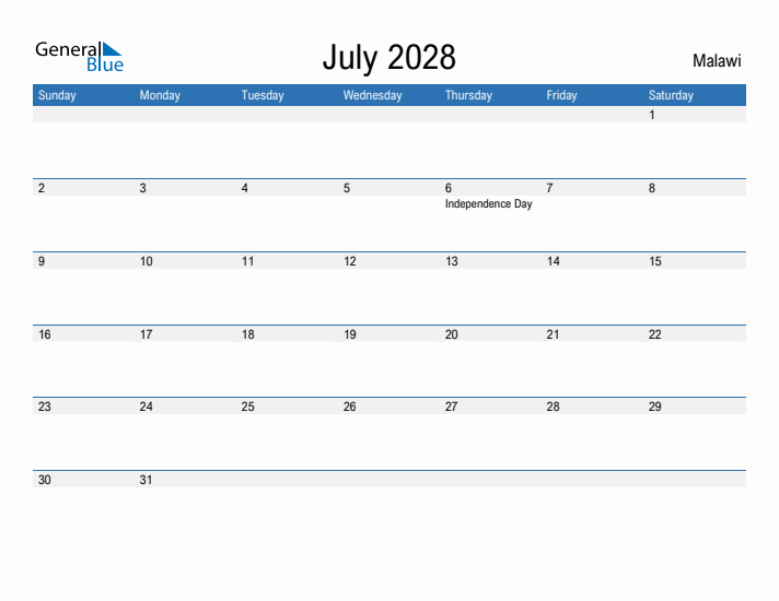 Fillable July 2028 Calendar