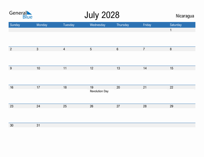 Fillable July 2028 Calendar