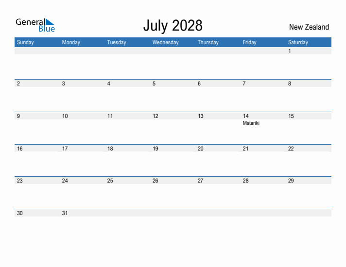 Fillable July 2028 Calendar