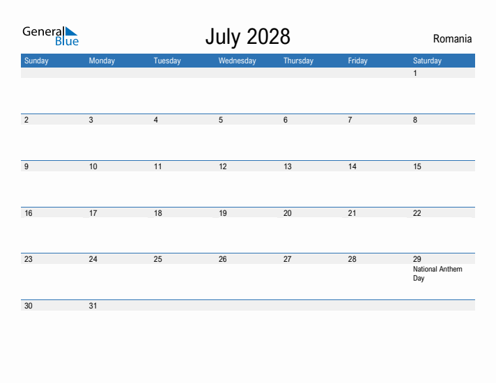 Fillable July 2028 Calendar