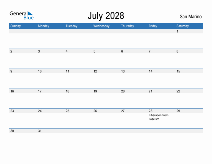 Fillable July 2028 Calendar