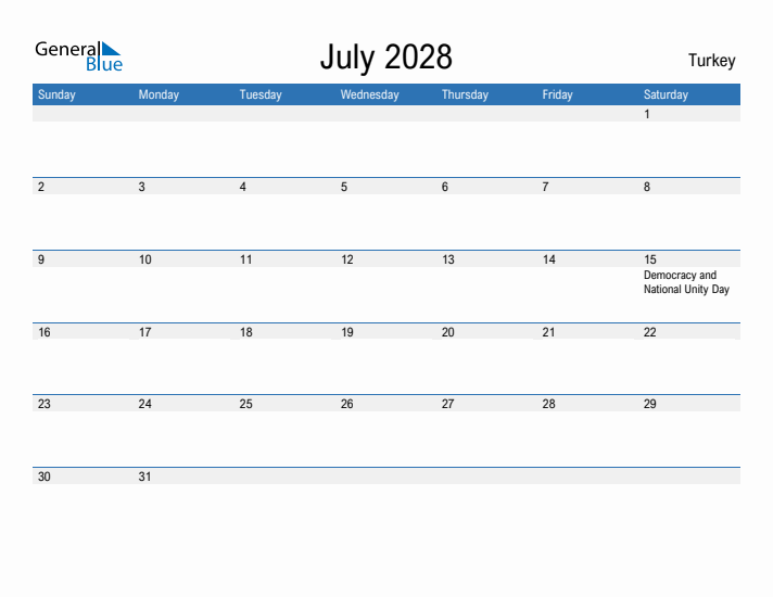 Fillable July 2028 Calendar