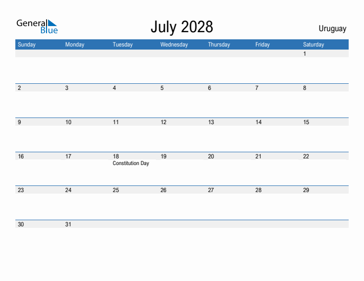 Fillable July 2028 Calendar