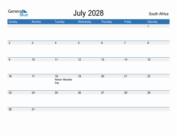 Fillable July 2028 Calendar