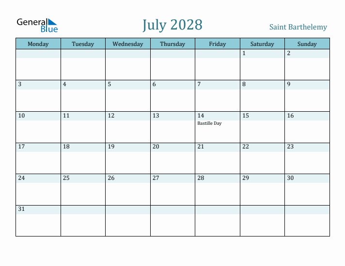 July 2028 Calendar with Holidays