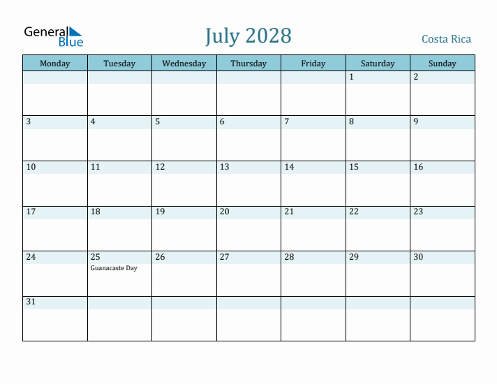 July 2028 Calendar with Holidays