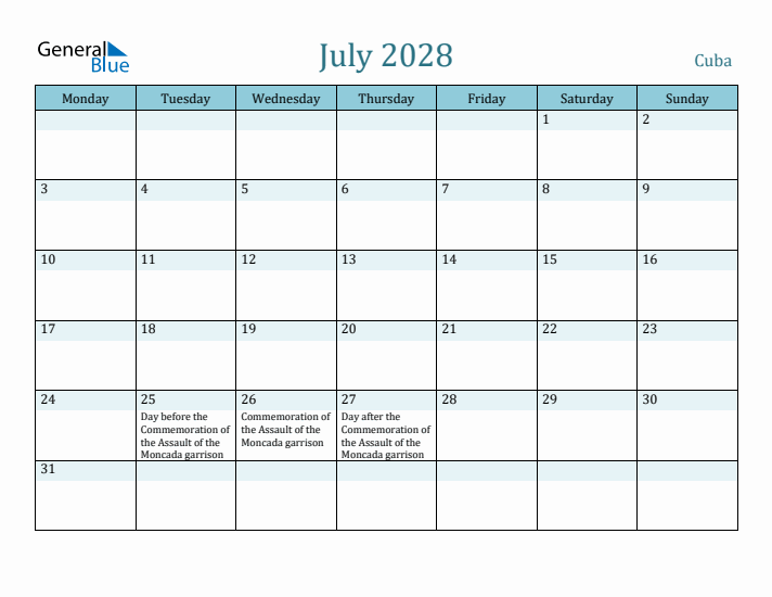 July 2028 Calendar with Holidays