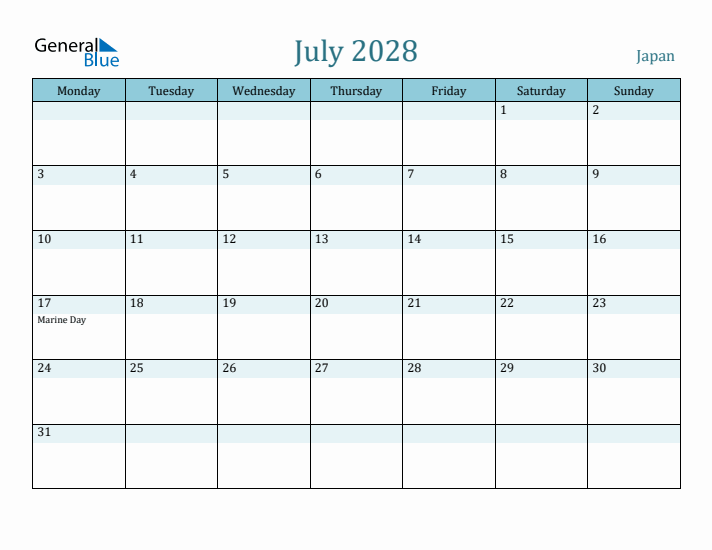 July 2028 Calendar with Holidays