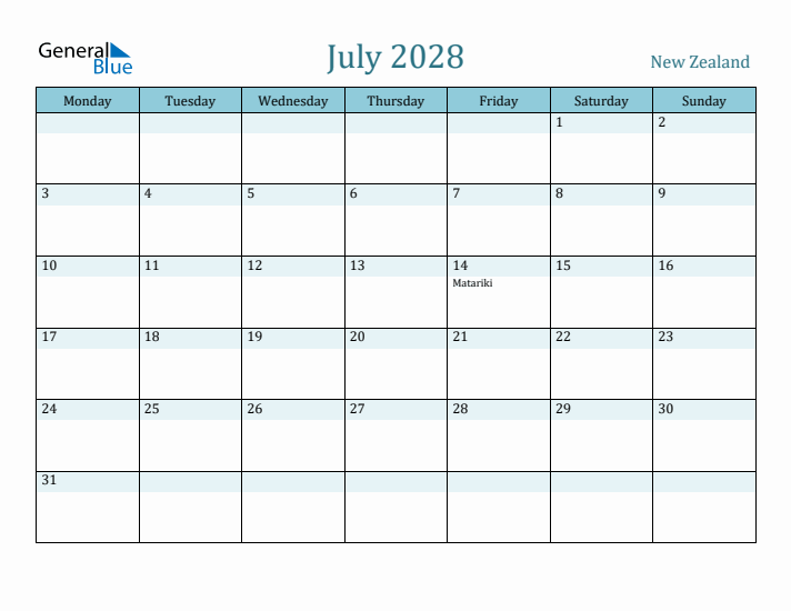 July 2028 Calendar with Holidays