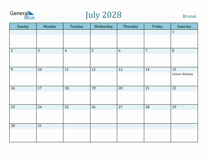 July 2028 Calendar with Holidays