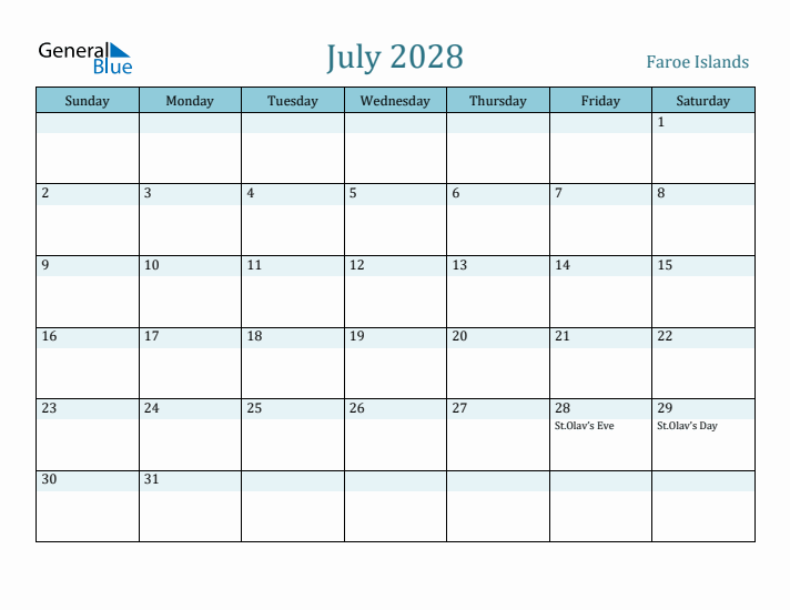 July 2028 Calendar with Holidays