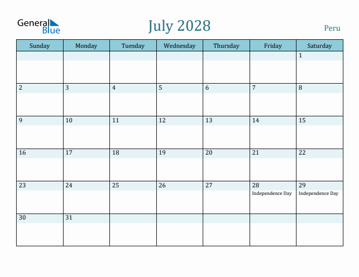 July 2028 Calendar with Holidays