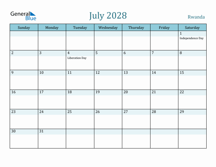 July 2028 Calendar with Holidays