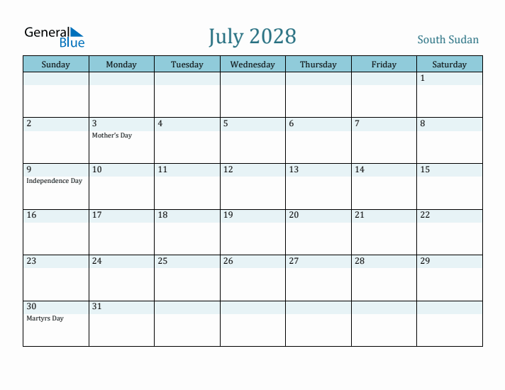 July 2028 Calendar with Holidays