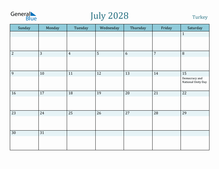 July 2028 Calendar with Holidays