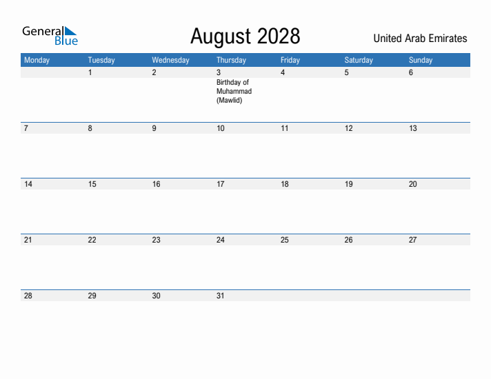 Fillable August 2028 Calendar