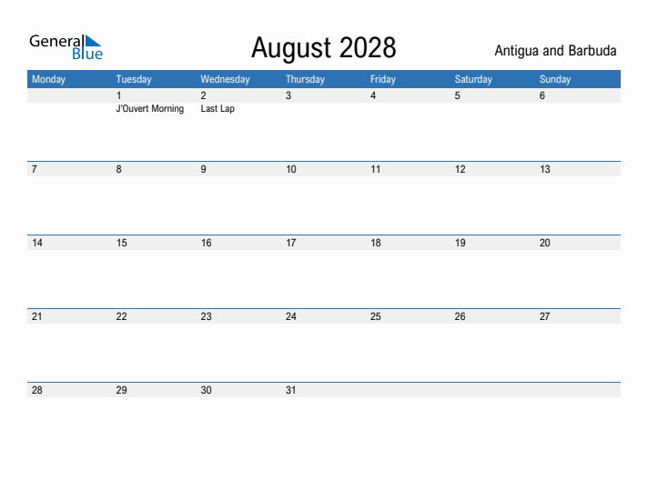 Fillable August 2028 Calendar