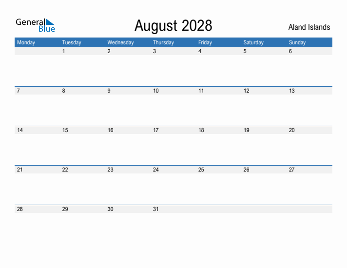 Fillable August 2028 Calendar