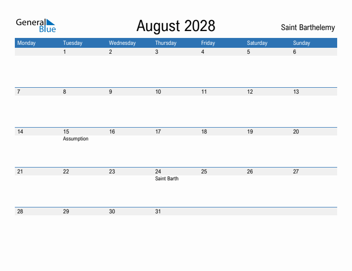 Fillable August 2028 Calendar