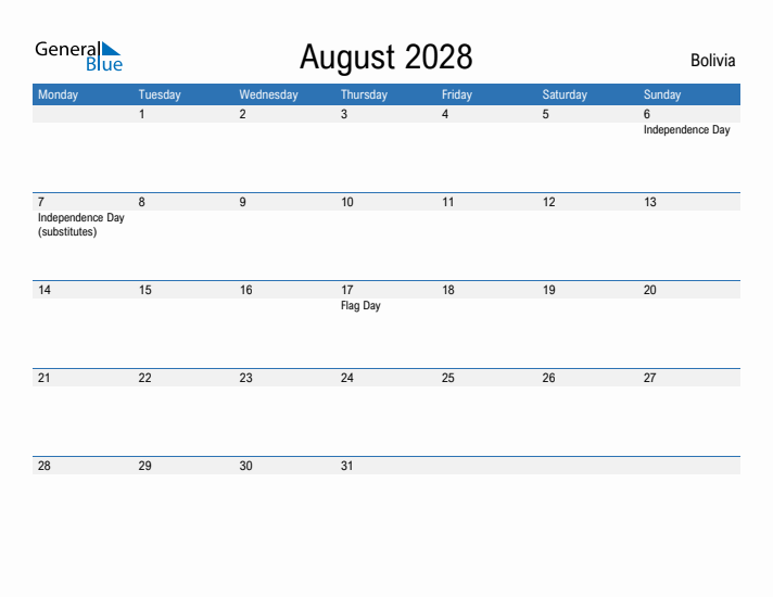 Fillable August 2028 Calendar