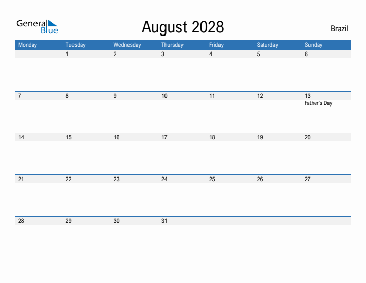 Fillable August 2028 Calendar