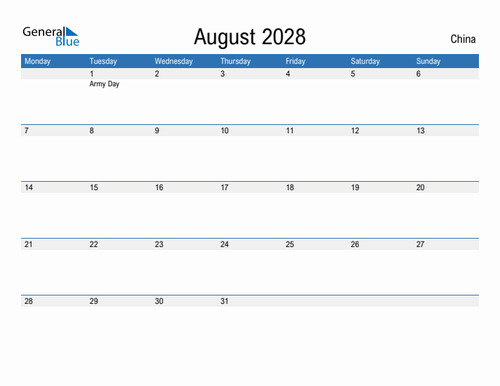 Fillable August 2028 Calendar