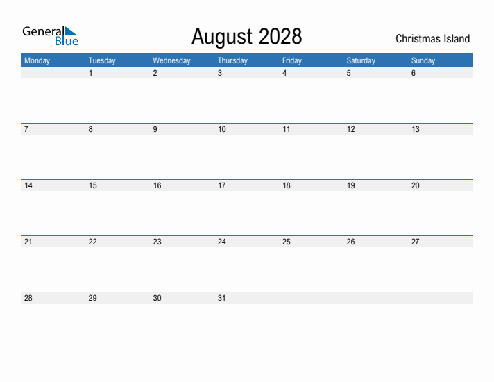 Fillable August 2028 Calendar