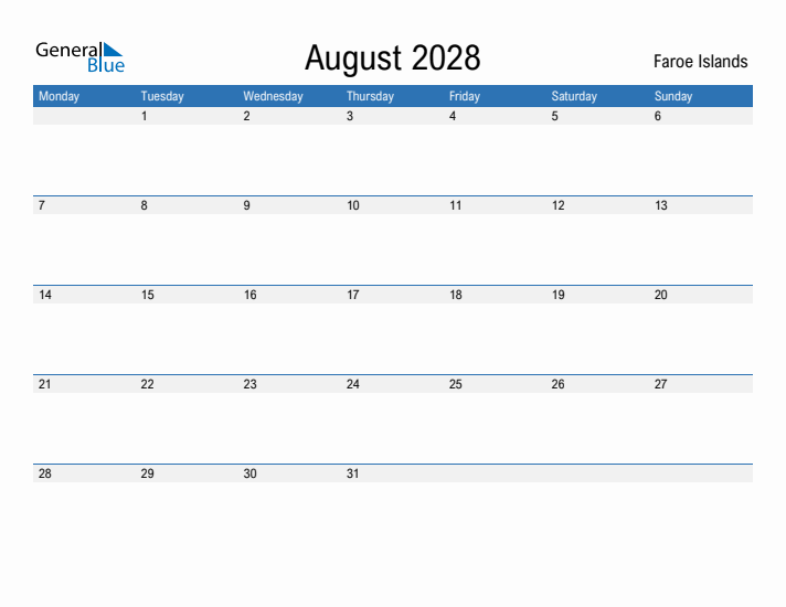 Fillable August 2028 Calendar