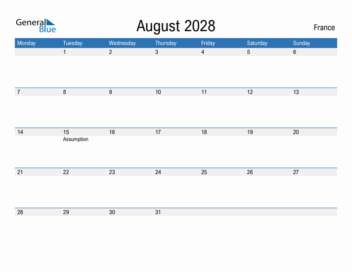 Fillable August 2028 Calendar