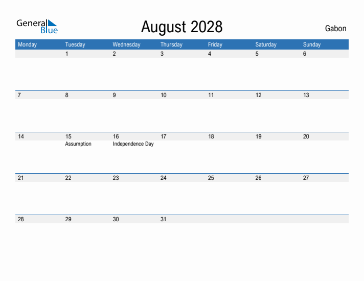 Fillable August 2028 Calendar