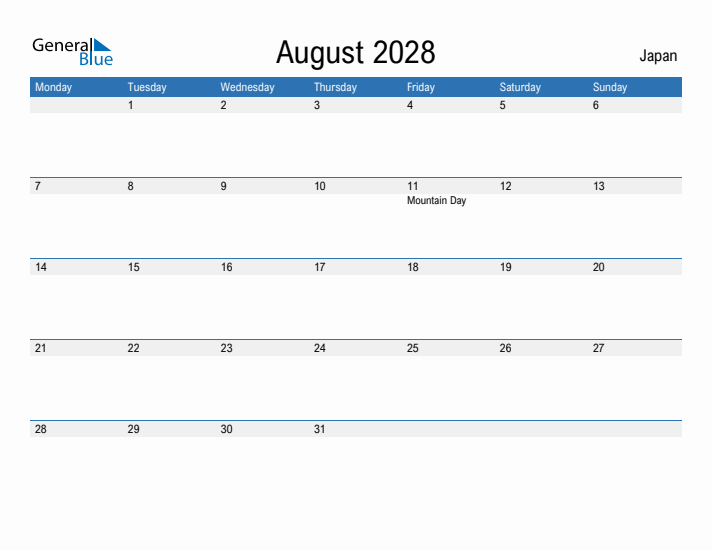 Fillable August 2028 Calendar