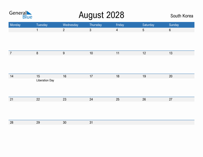 Fillable August 2028 Calendar