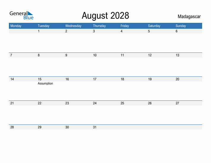 Fillable August 2028 Calendar