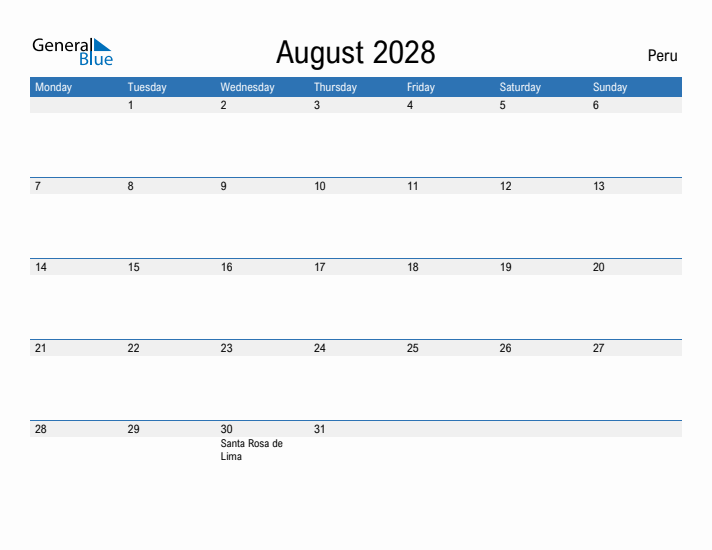 Fillable August 2028 Calendar