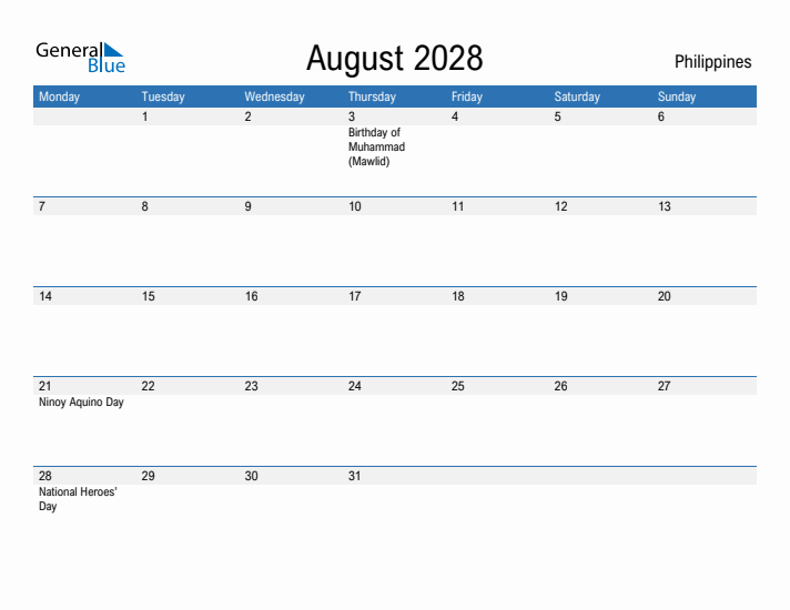 Fillable August 2028 Calendar