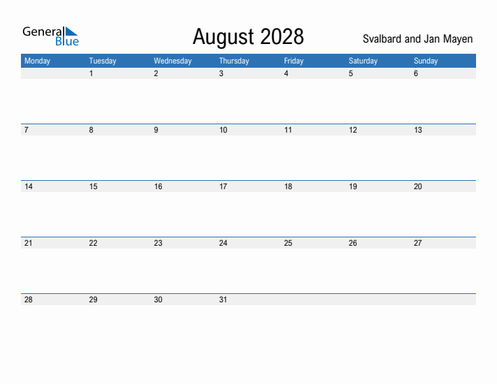 Fillable August 2028 Calendar